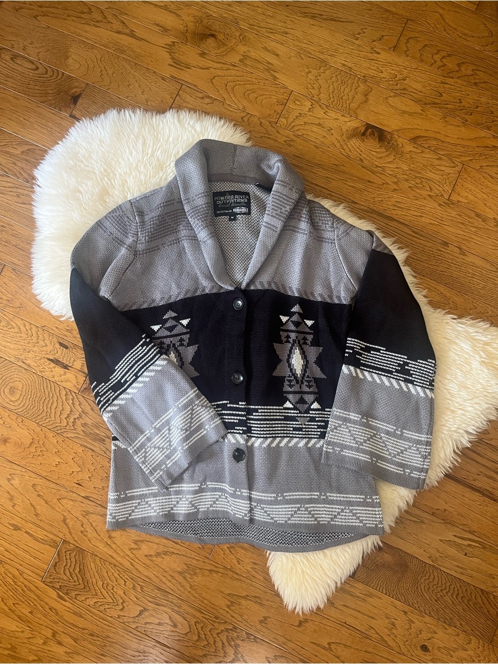 Powder River Outfitters by Panhandle Gray & Black Shawl Collar Cardigan Sweater